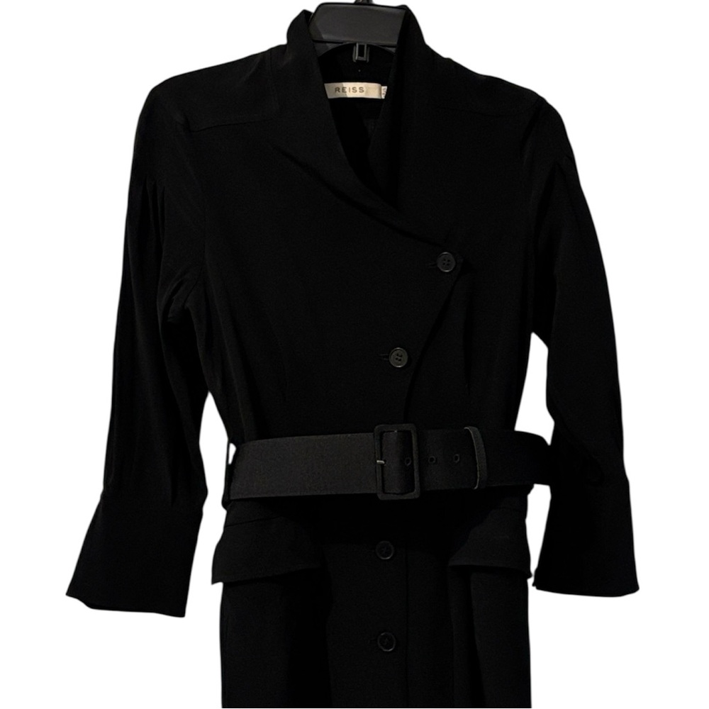 Reiss Mattie Black Coat Dress with Belt